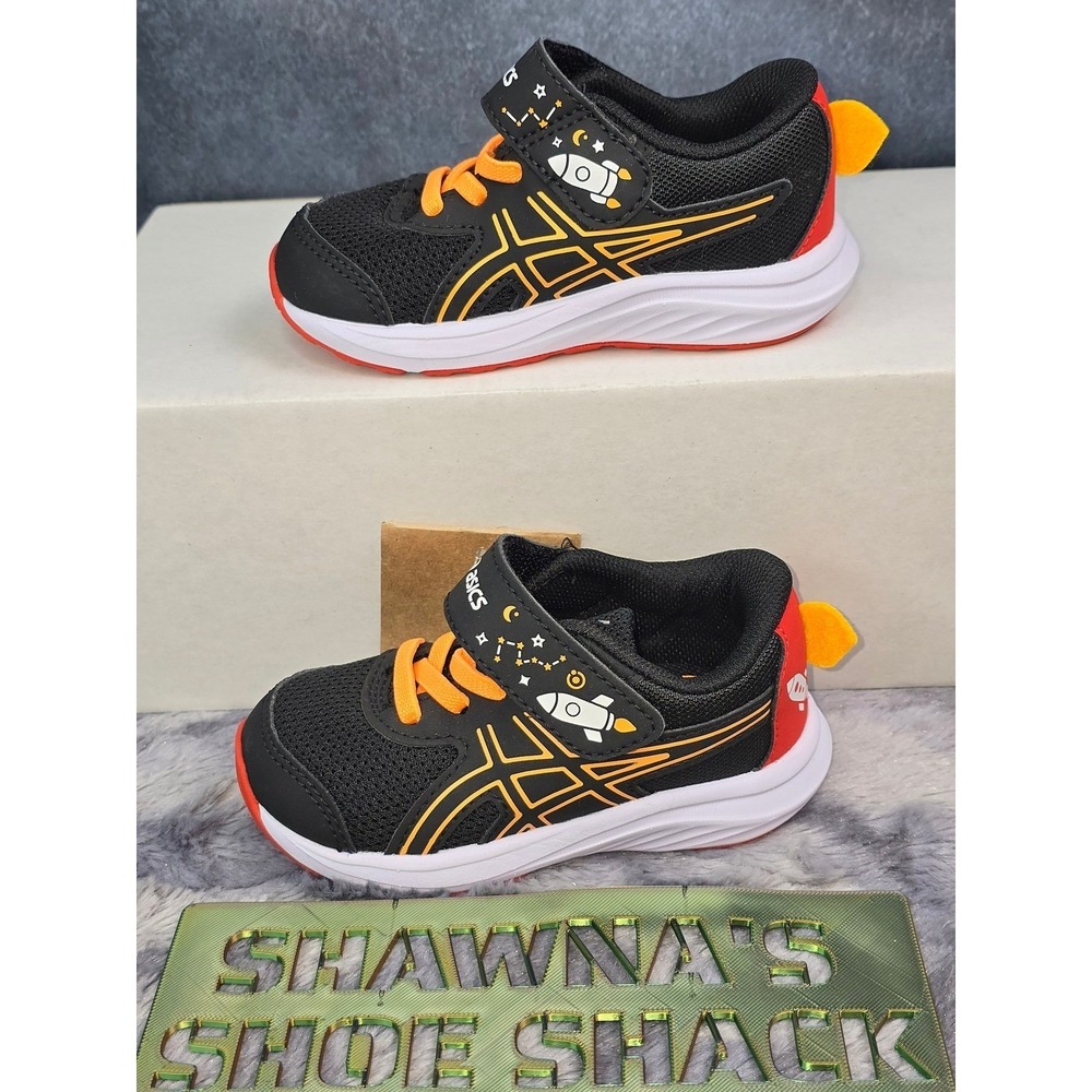 NWB Asics Contend 9 Black Orange Rocket Space Sneakers Kids Size 4 Toddler